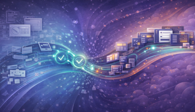 Conceptual illustration of shifting left in software testing, showing early validation applied to design and development stages to prevent issues before final system completion.