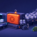 Minimal humorous illustration of one oversized stuck automated test blocking an entire testing pipeline and causing a traffic jam of queued test cases.