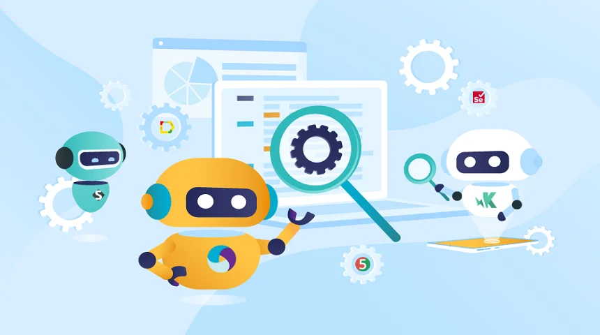 Infographic comparing top automation programming languages for test automation in 2026: Python, JavaScript, Java, C#, PHP, and Ruby.