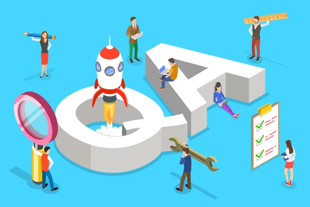 Eight QA project success factors illustrated as puzzle pieces: planning, communication, tools, skills, process, management, teamwork, extra commitment.